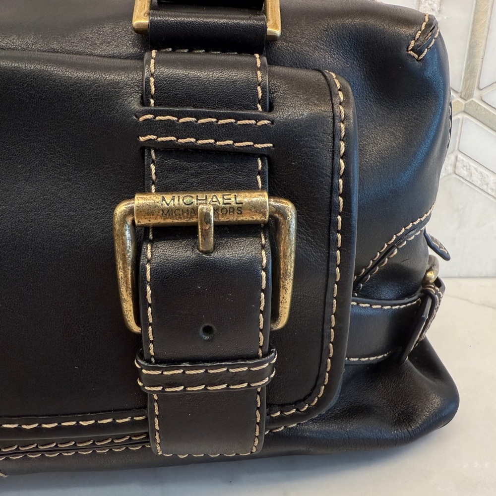 Vintage Y2K Michael Kors satchel black leather gold hardware early 2000s buckles - Picture 2 of 10